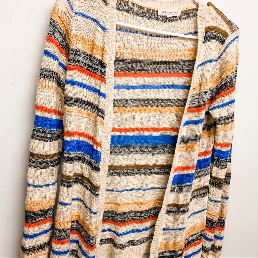 Pink Rose Premium Striped Knit Cardigan